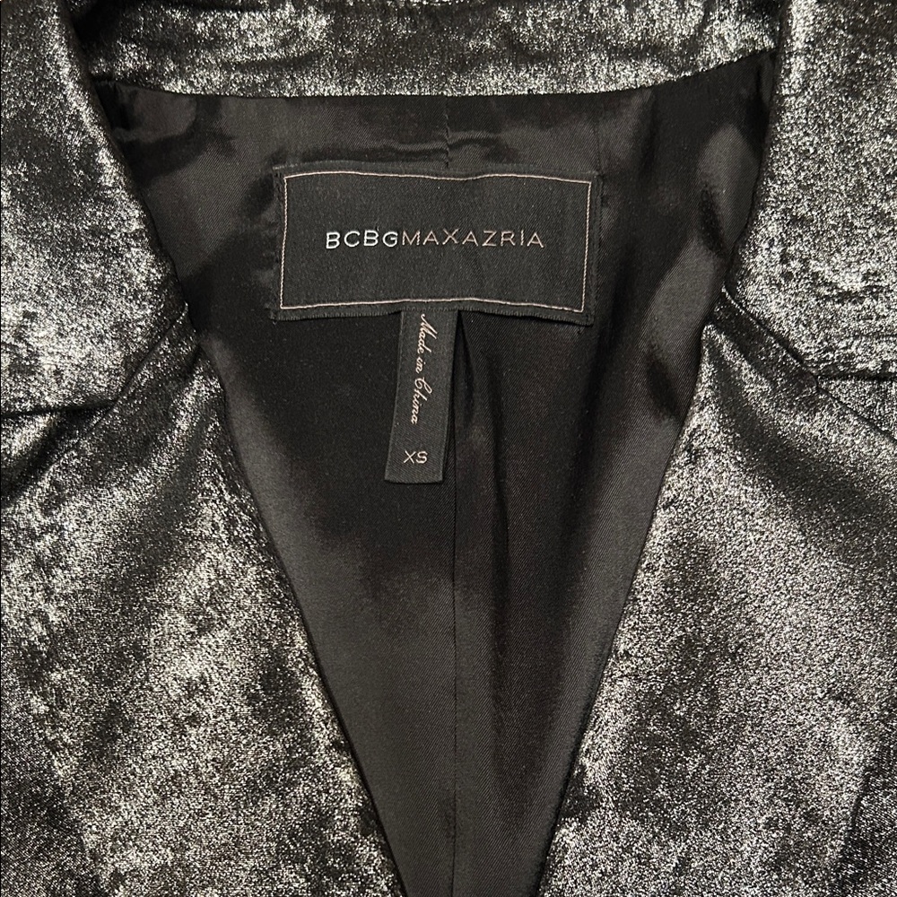 BCBGMaxAzria🩶 Metallic Gray/Black Double Breasted Long Blazer. Size XS - Picture 7 of 10
